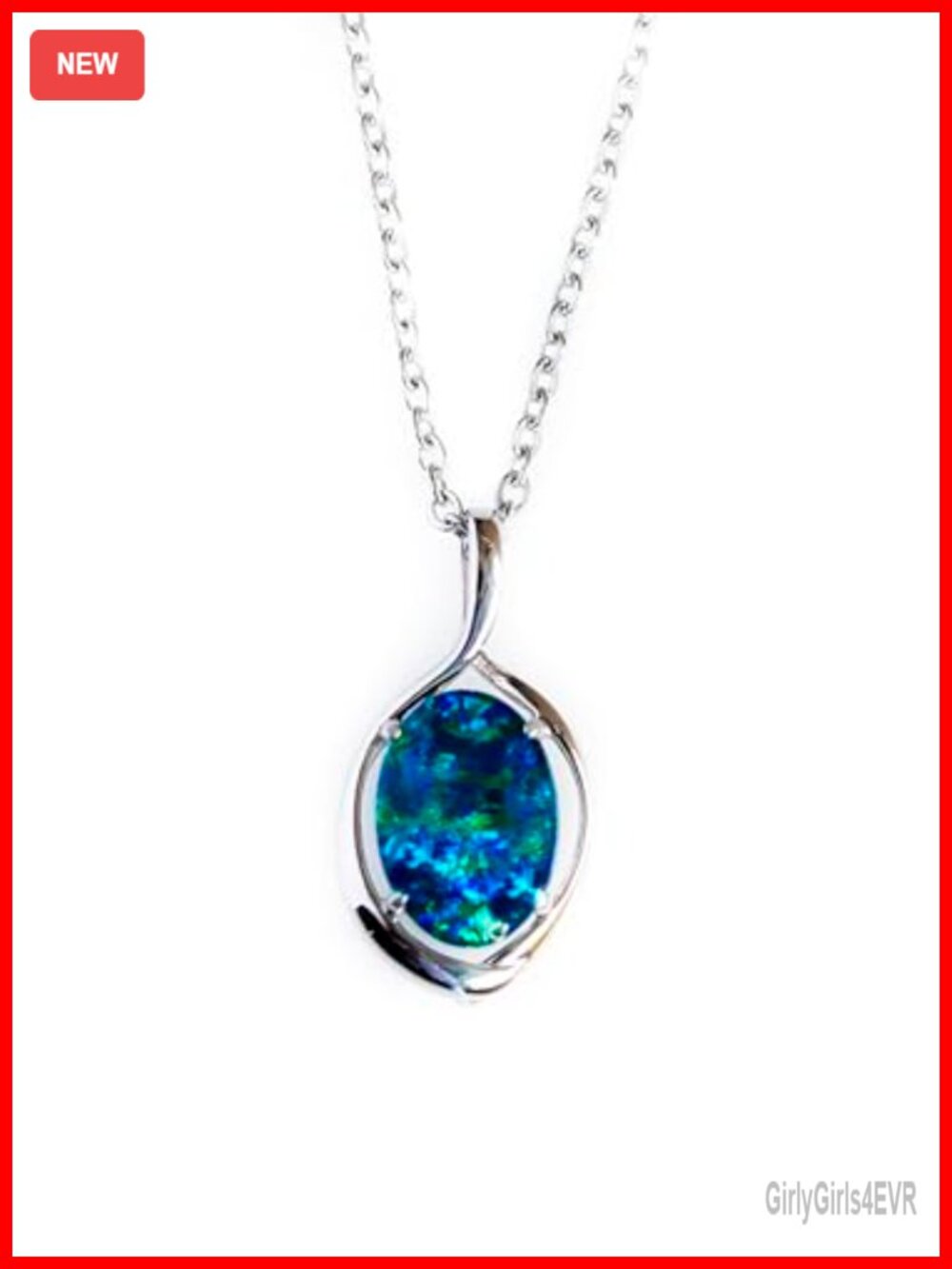 Triplet Opal Necklace Pendant 14x10mm Sterling Silver White Gold Plated Women's